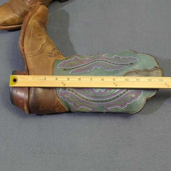 Justin Boots Women's 10B Brown With Green/Pink Uppers Western Heeled L2675 - Picture 11 of 12